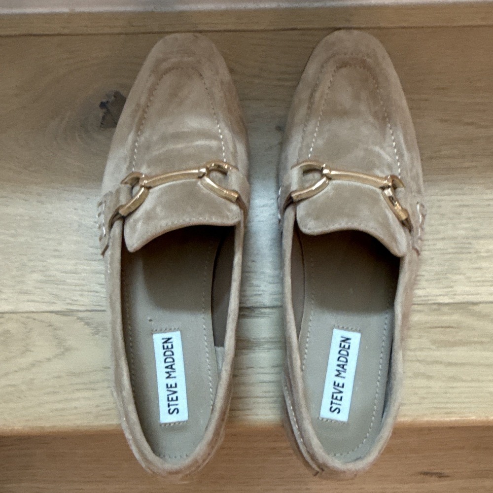 Steve Madden Women's Beige Leather Slip-On Loafer Flats Almond Toe US 7.5 - Picture 4 of 7
